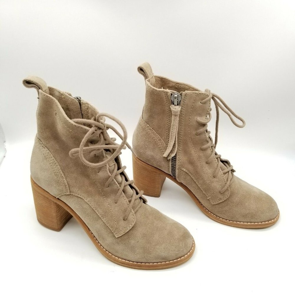 Dolce Vita Womens Tan Suede Round Toe Lace Up Block Heel Ankle Booties Size 9